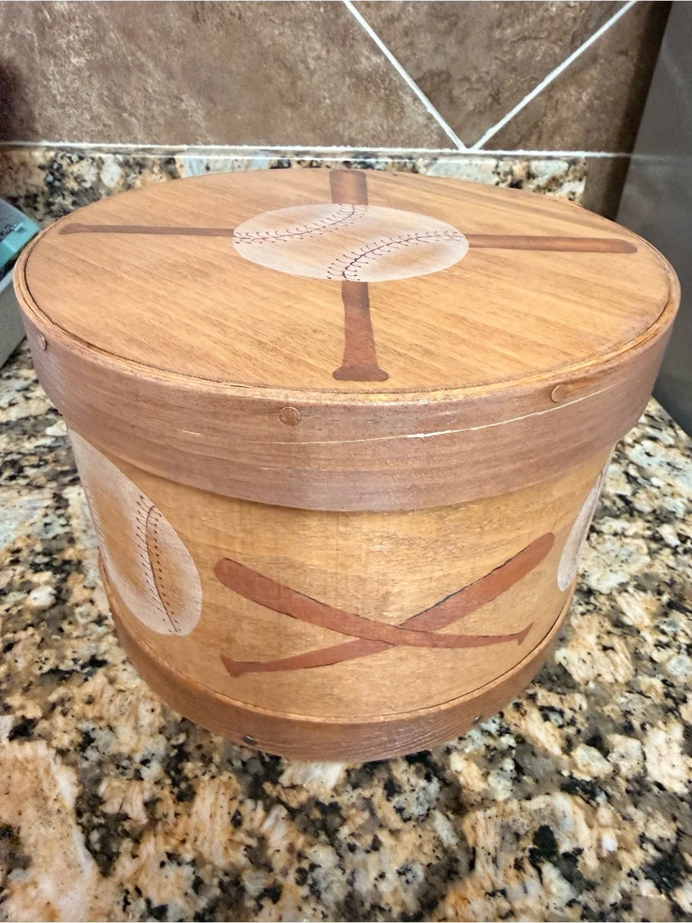 Wooden Baseball Themed Storage Box - Natural Brown
